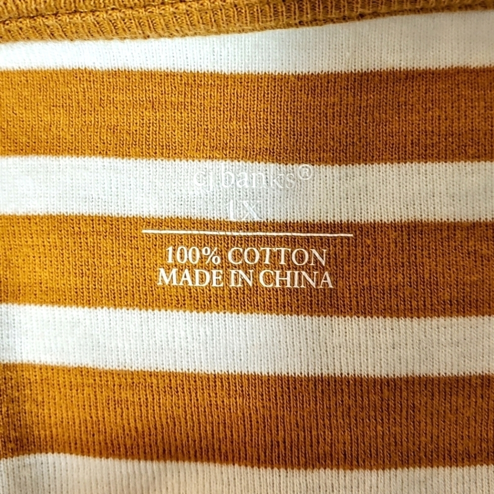 CJ Banks horizontal strip, long sleeved tee. Gold/white 1X - Picture 4 of 13